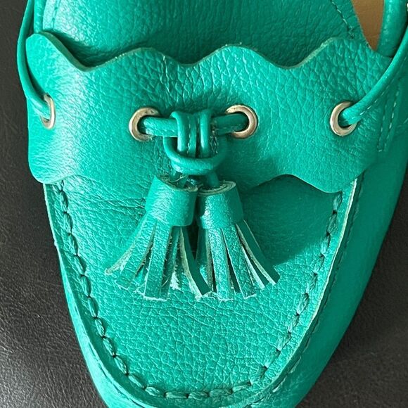 Talbots leather Turquoise Tassel Loafers /Driving Shoes SZ 8 - Picture 10 of 11